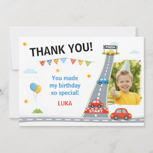 Carte De Remerciements Enfants Anniversaire Voiture de Course Fête de Cou