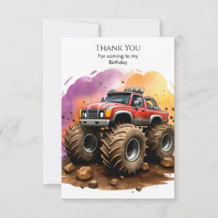 Carte De Remerciements Enfants Aquarelle Monster Camion Anniversaire