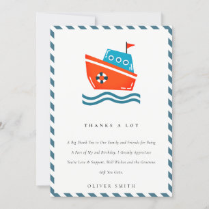 Carte De Remerciements Enfants Mignons Bateau Marin Anniversaire Tout Âge