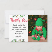 Carte De Remerciements Enfants mignons feuilles de houx photo de Noël (Devant)
