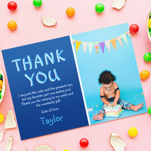 Carte De Remerciements Enfants modernes Photo Anniversaire Bleu
