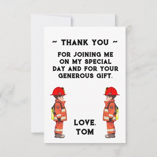 Carte De Remerciements Enfants pompier thème fête d'anniversaire (Dos)