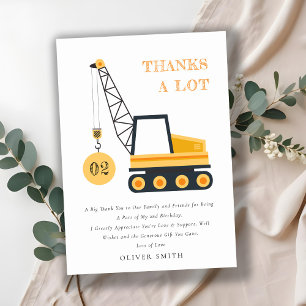 Carte De Remerciements Engin de chantier grue mignonne Anniversaire tout