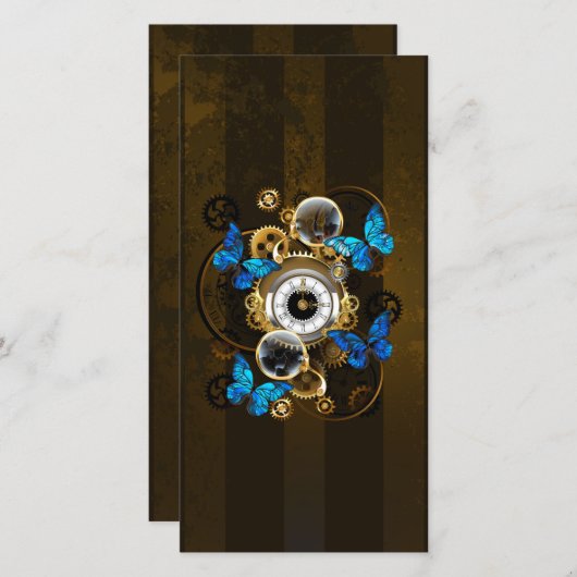 Carte De Remerciements Engrenages à vapeur et papillons bleus (Devant / Derrière)