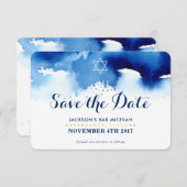 Carte De Remerciements ENREGISTRER LA DATE MITZVAH moderne étoile bleu aq (Devant / Derrière)