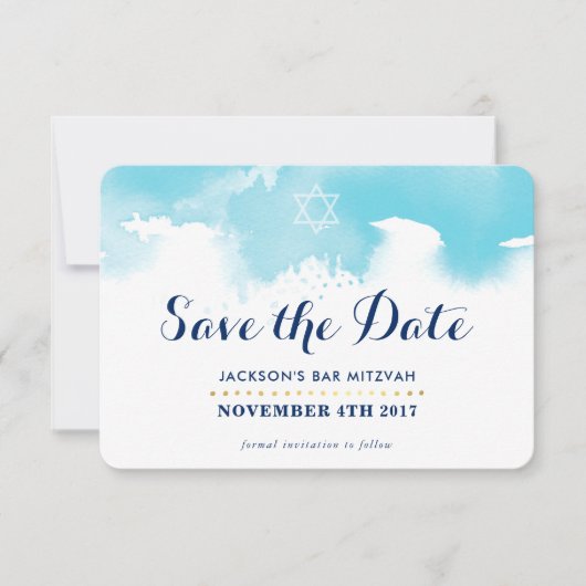 Carte De Remerciements ENREGISTRER LA DATE MITZVAH moderne étoile bleu aq (Devant)