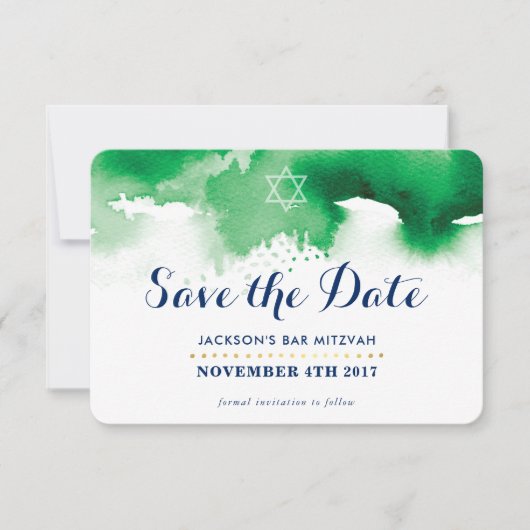 Carte De Remerciements ENREGISTRER LA DATE MITZVAH moderne étoile couleur (Devant)