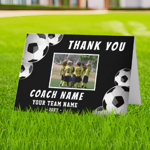 Carte De Remerciements Entraîneur de Football Soccer Nom Photo