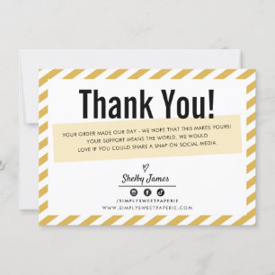 Carte De Remerciements ENTREPRISE INSERT moderne minimum strié jaune or