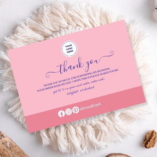 Carte De Remerciements Entreprise minimaliste rose