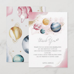 Carte De Remerciements Espace extra-atmosphérique Fille Anniversaire Gala