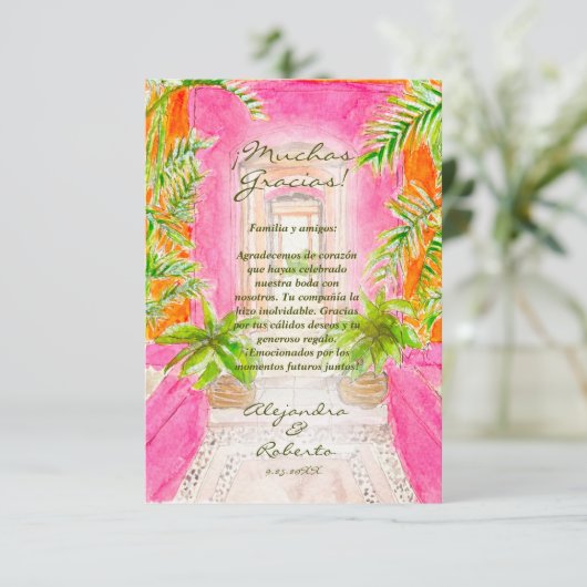 Carte De Remerciements Espagnol, Aquarelle Mexicaine Destination Mariage (Debout devant)