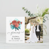 Carte De Remerciements Espagnol Turquoise et Coral Mariage tropical (Debout devant)
