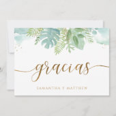 Carte De Remerciements Espagnol, vert et bleu vert aquarelle, (Devant)