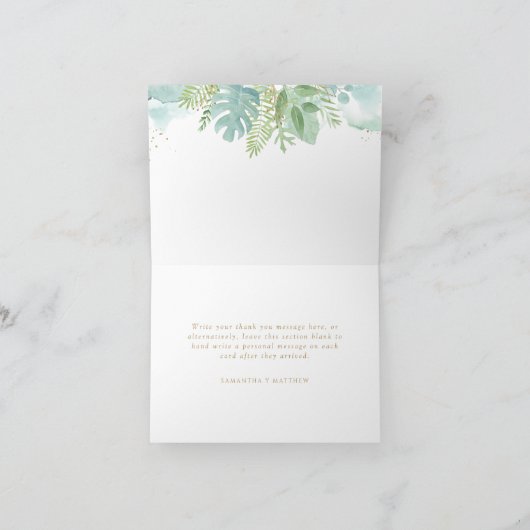 Carte De Remerciements Espagnol, Vert Vert Vert Aquarelle Bleu Plié (Intérieur)