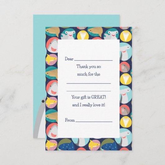 Carte De Remerciements Espèces de requins mignons à remplir (Devant / Derrière)