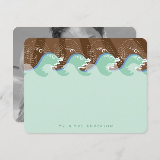 Carte De Remerciements Été Aqua Waves & Sun Photo Modern Beach Mariage (Devant / Derrière)