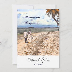Carte De Remerciements Eté Plage tropicale Mariage Aquarelle personnalisé