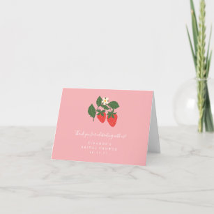 Carte De Remerciements Été Vintage Pink Strawberry Cute Fête des mariées