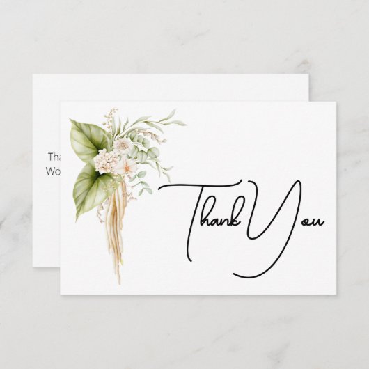 Carte De Remerciements Étiquette de nom de papier à bordure florale éléga (Devant / Derrière)