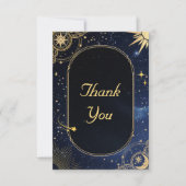 Carte De Remerciements Étoile filante bleue Mariage céleste du soleil et  (Devant)