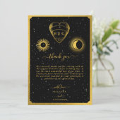 Carte De Remerciements Étoiles célestes Crescent Lune Mariage d'or noir (Debout devant)