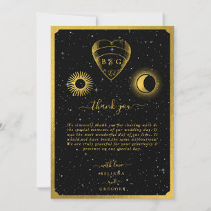 Carte De Remerciements Étoiles célestes Crescent Lune Mariage d'or noir