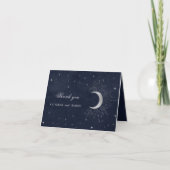 Carte De Remerciements Étoiles Celestiques en argent bleu minuit (Devant)