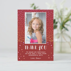 Carte De Remerciements Étoiles colorées Red Birthday Girl Photo