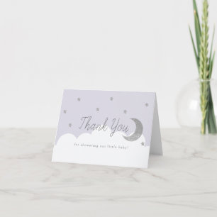 Carte De Remerciements Etoiles & Crecent Silver Moon Baby shower Lilac