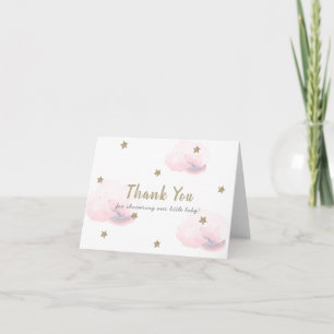 Carte De Remerciements Etoiles d'or et nuages Baby shower rose