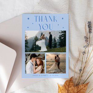 Carte De Remerciements Étoiles Élégantes Mariage Multi Photo Bleu Glacé