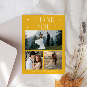 Carte De Remerciements Étoiles Élégantes Mariage Multi Photo Jaune