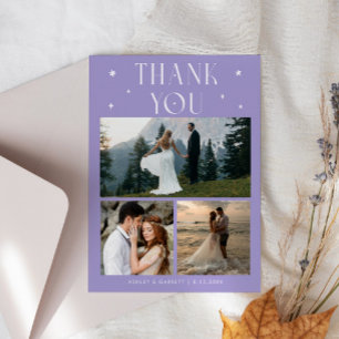 Carte De Remerciements Étoiles Élégantes Mariage Multi Photo Lilas