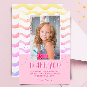 Carte De Remerciements Étoiles roses colorées Anniversaire Enfants Photo