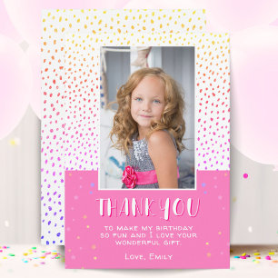 Carte De Remerciements Étoiles roses colorées Anniversaire Enfants Photo