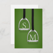 Carte De Remerciements Étriers Monogrammés Équestres Vert Gazon (Devant / Derrière)