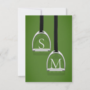 Carte De Remerciements Étriers Monogrammés Équestres Vert Gazon