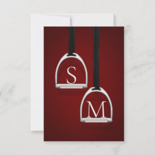 Carte De Remerciements Étriers Monogrammés Rouge Foncé Équestre