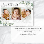 Carte De Remerciements Eucalyptus 3 Photo Bébé Statistiques de naissance<br><div class="desc">Un carte de remerciements photo moderne à l'eucalyptus. Les photographies des modèles sont à des fins d'illustration et peuvent être changées en votre propre nom. **VEUILLEZ LIRE AVANT DE COMMANDER** 1. Si vous effectuez des modifications et que la conception est rognée ou ne s'affiche pas correctement à l'écran, veuillez utiliser...</div>