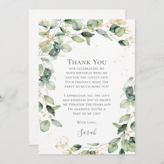 Carte De Remerciements Eucalyptus 90th Birthday  (Devant / Derrière)