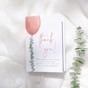 Carte De Remerciements Eucalyptus Aquarelle & Baby shower Fille Balloon