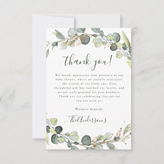 Carte De Remerciements Eucalyptus Baby shower Boho Russe (Devant)