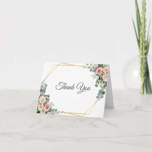 Carte De Remerciements Eucalyptus Blush rose Floral Mariage géométrique q (Devant)