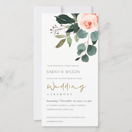 Carte De Remerciements Eucalyptus Blush Rose Rose Floral Mariage Inviter (Devant)
