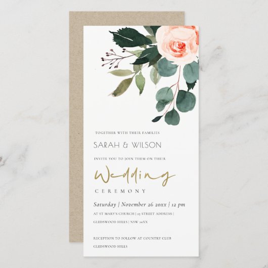Carte De Remerciements Eucalyptus Blush Rose Rose Floral Mariage Inviter (Devant / Derrière)