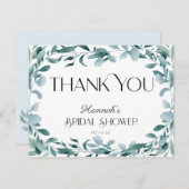 Carte De Remerciements Eucalyptus Cadre Vert Fête des mariées Bleu Vert (Devant / Derrière)