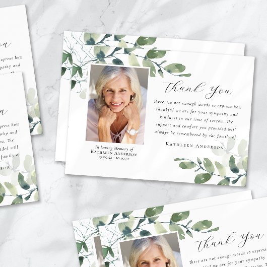 Carte De Remerciements Eucalyptus Calligraphie Photo Funérailles