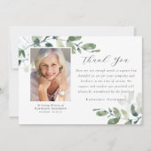 Carte De Remerciements Eucalyptus Calligraphie Photo Funérailles (Devant)