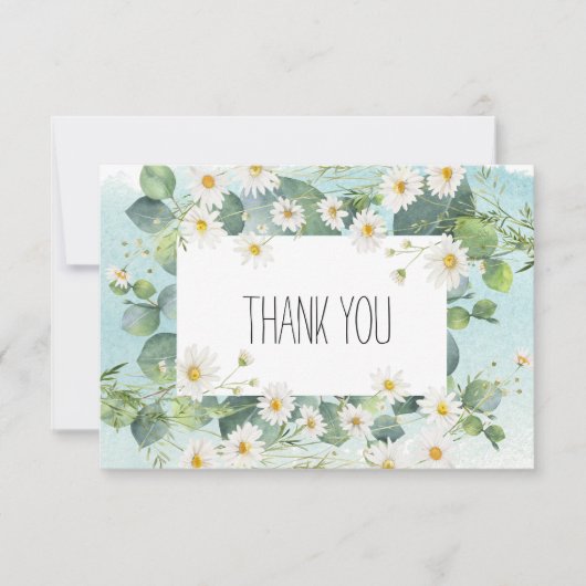 Carte de remerciements eucalyptus daisy thème bota (Devant)